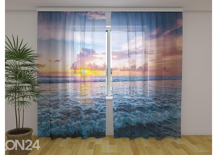 Läpinäkyvä kuvaverho Small Sunset Over the Ocean Waves 240x220 cm kuvasuurennos