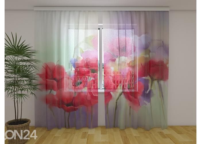 Läpinäkyvä kuvaverho Watercolor Red Poppy 240x220 cm kuvasuurennos