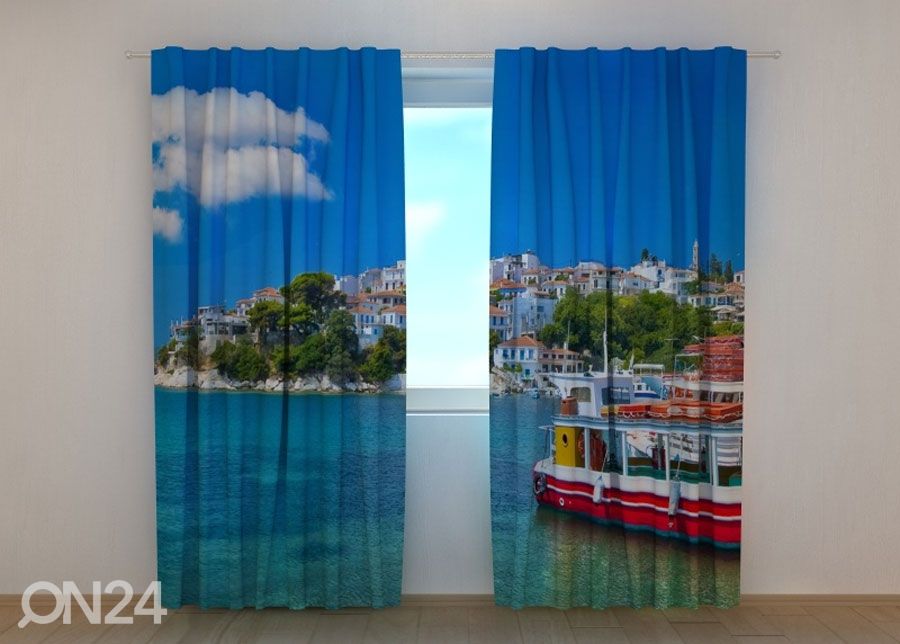 Läpinäkyvä verho AT THE GREEK COAST 240x220 cm kuvasuurennos