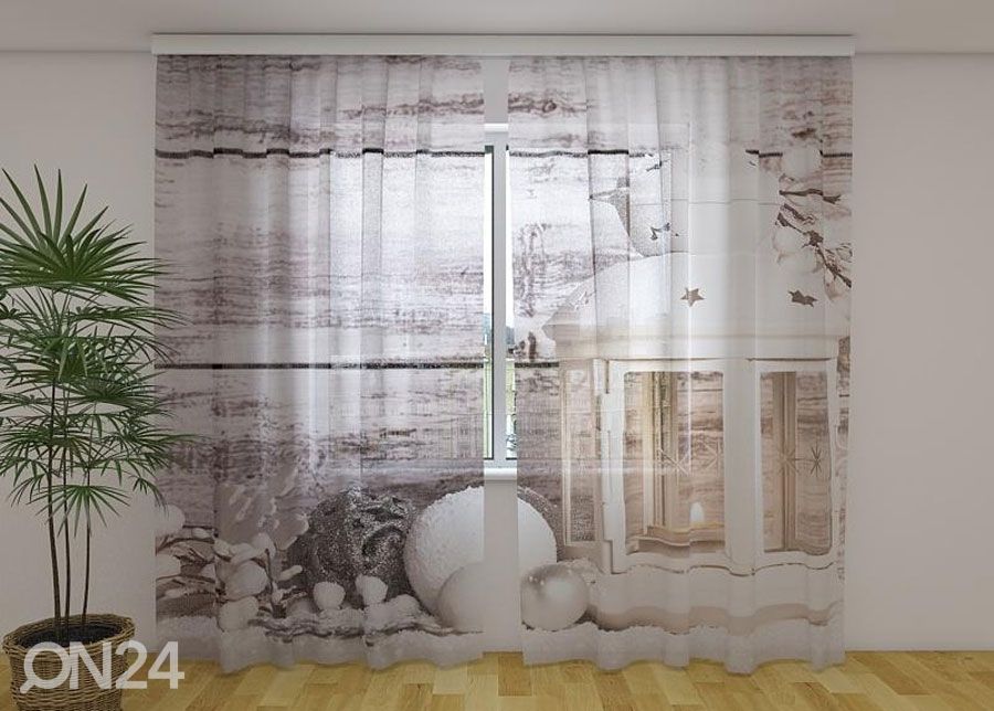 Läpinäkyvä verho White Christmas Lantern 240x220 cm kuvasuurennos
