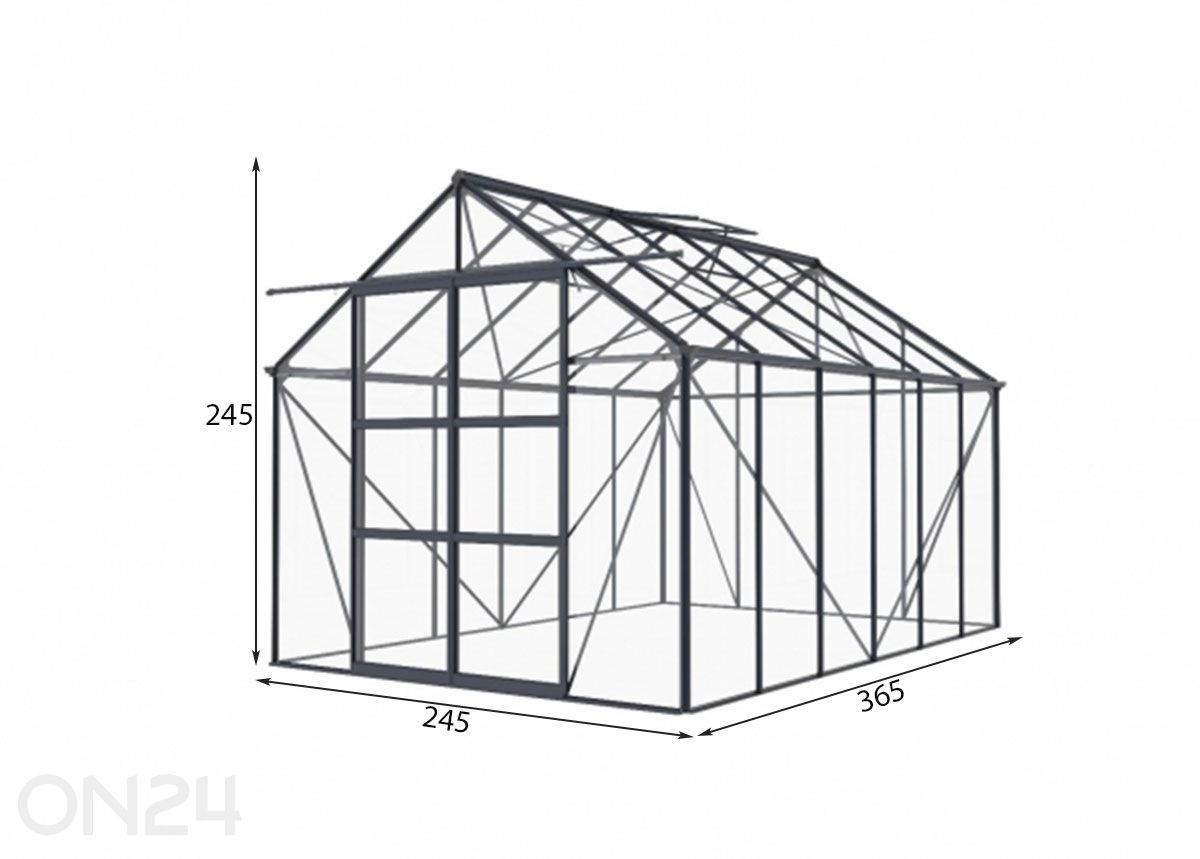 Lasikasvihuone Elegant 8,94 m², harmaa kuvasuurennos mitat