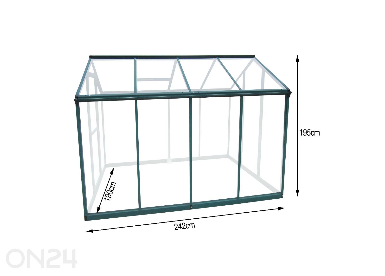 Lasinen kasvihuone 4,3 m² kuvasuurennos mitat