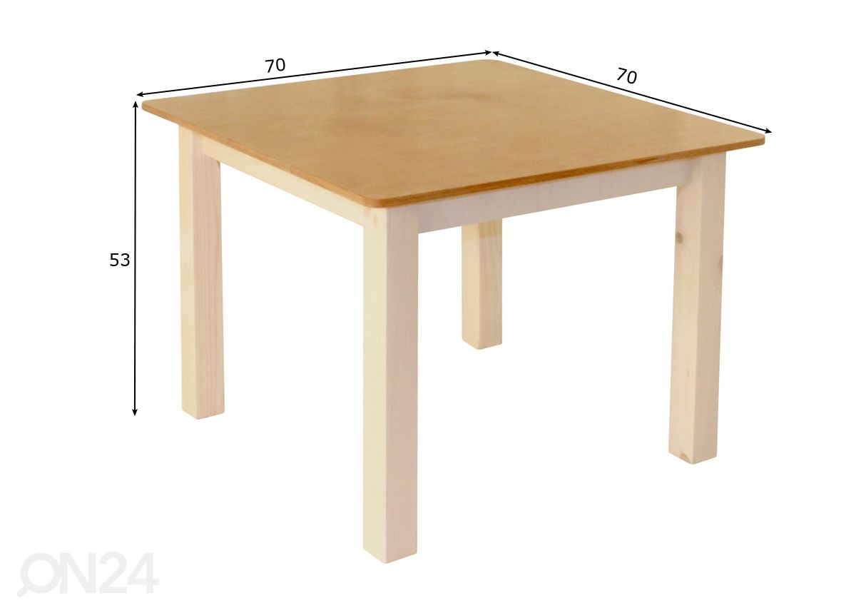 Lasten pöytä 70x70 cm kuvasuurennos mitat