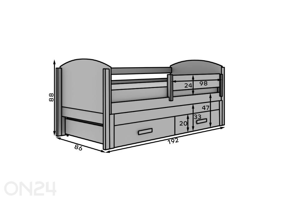 Lasten sänky vetopatjalla, patjat 80x180 cm kuvasuurennos mitat