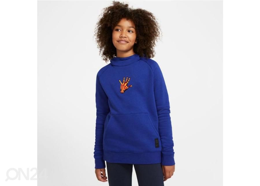 Lasten verryttelypaita Nike FC Barcelona Fleece Pullover Soccer Hoodie Jr CN1000 455 kuvasuurennos