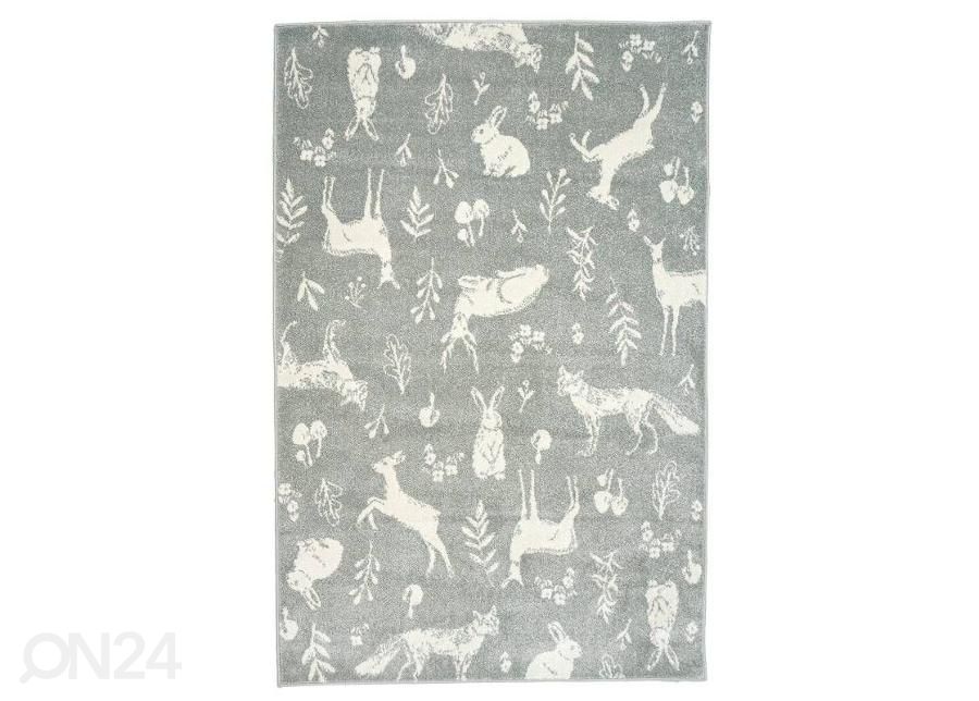 Lastenhuoneen matto Metsän eläimet 120x170 cm, harmaa / valkoinen kuvasuurennos