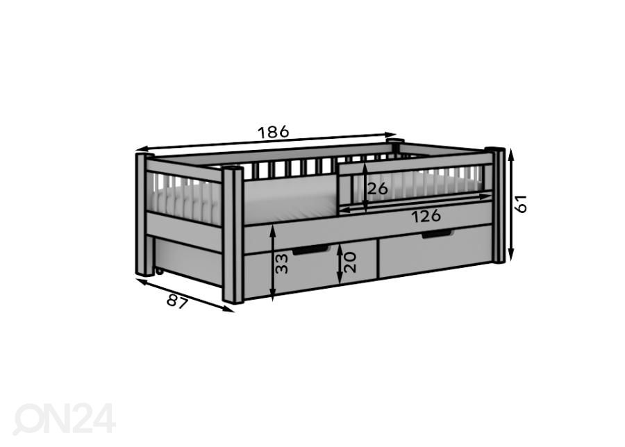 Lastensänky Beira 80x180 cm kuvasuurennos mitat
