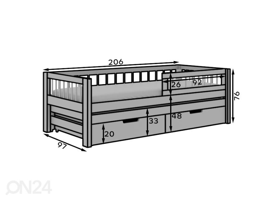 Lastensänky kahdelle Duo II 90x200 cm kuvasuurennos mitat
