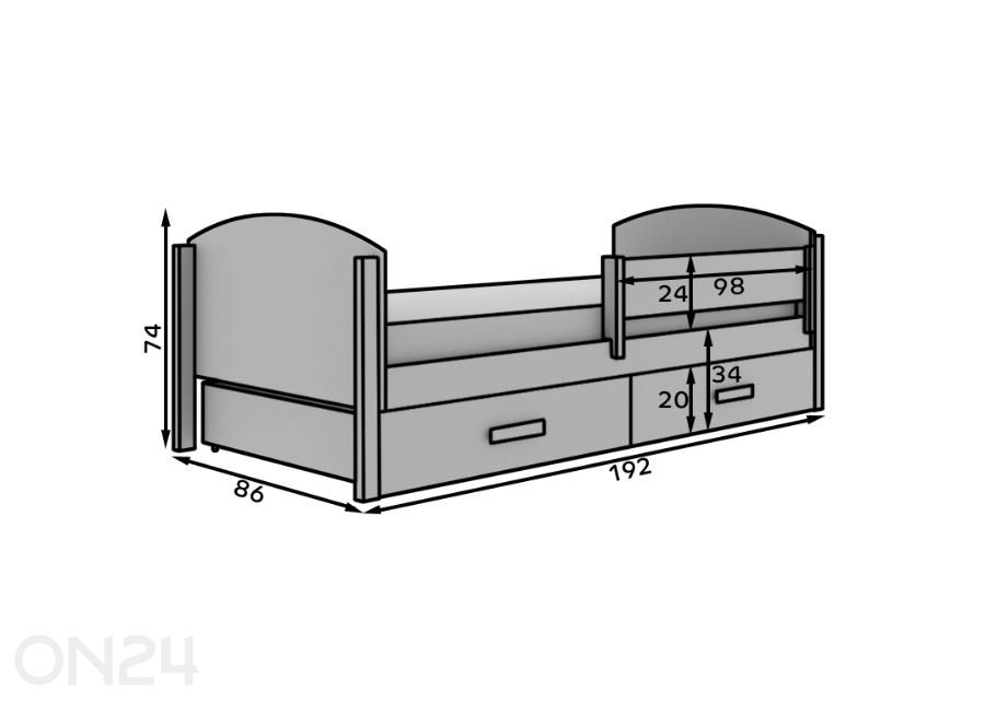 Lastensänky Kalia 80x180 cm kuvasuurennos mitat
