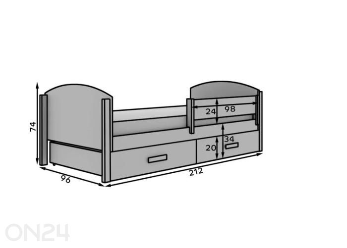 Lastensänky Kalia patjalla, koko 90x200 cm kuvasuurennos mitat