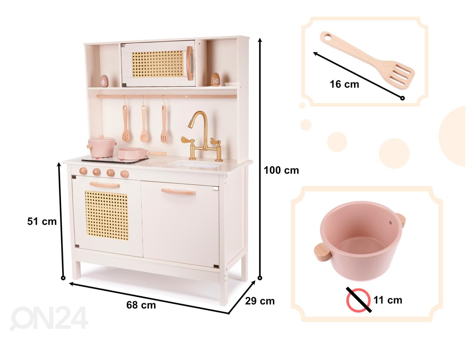 Leikkikeittiö tarvikkeilla Retro Boho 100 cm kuvasuurennos mitat