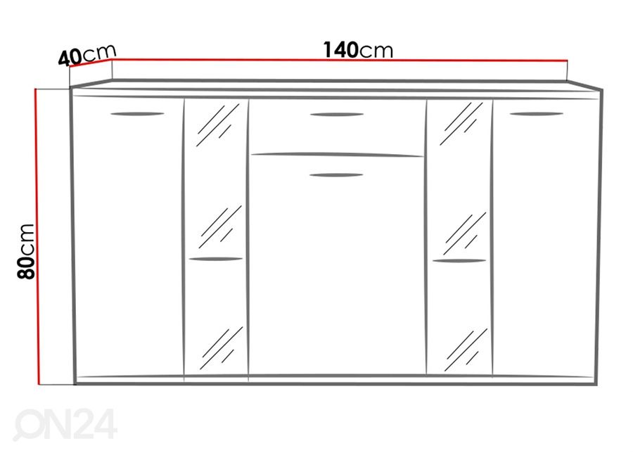 Lipasto 140 cm + LED valaistus kuvasuurennos mitat