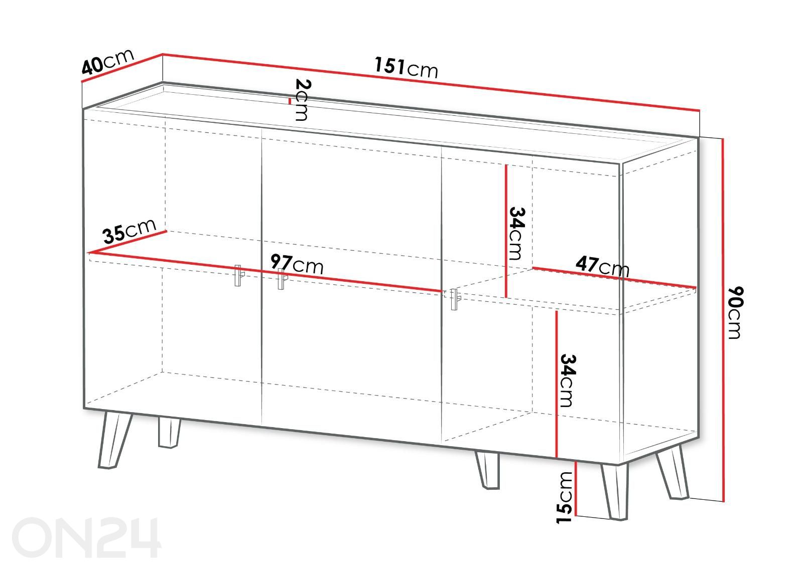 Lipasto Anjou 151 cm kuvasuurennos mitat