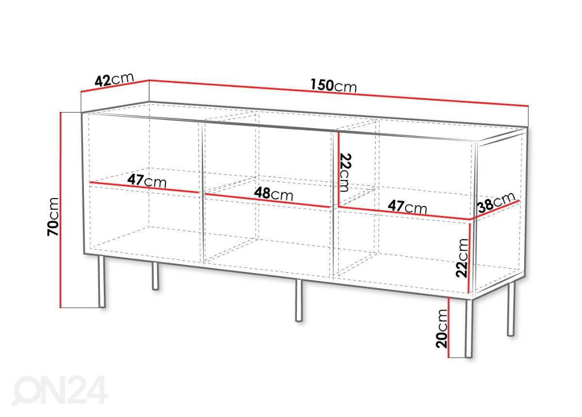 Lipasto Arteco 150 cm kuvasuurennos mitat