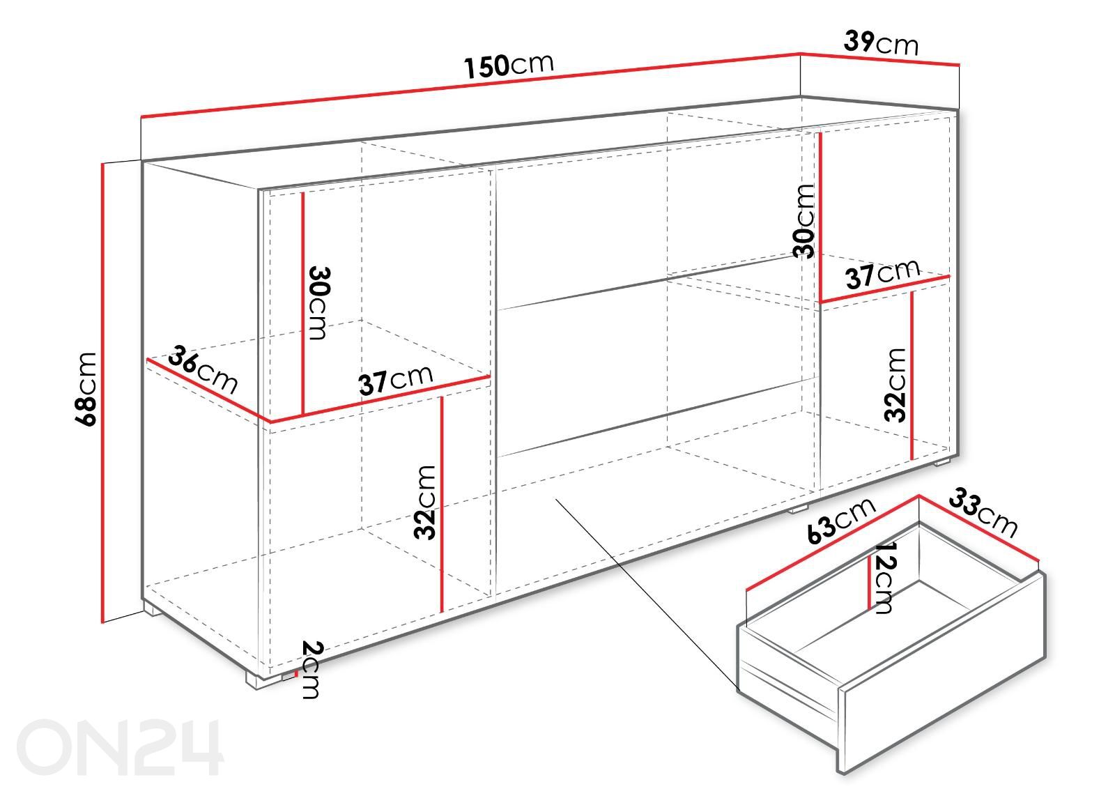 Lipasto Berlin 150 cm kuvasuurennos mitat