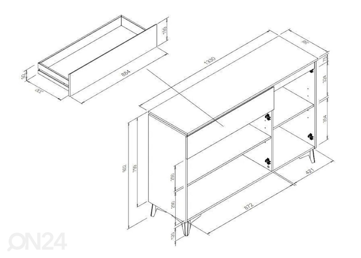 Lipasto Bertrix 133 cm kuvasuurennos mitat
