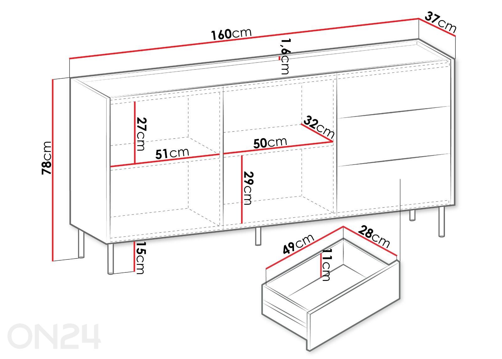 Lipasto Caen 160 cm kuvasuurennos mitat