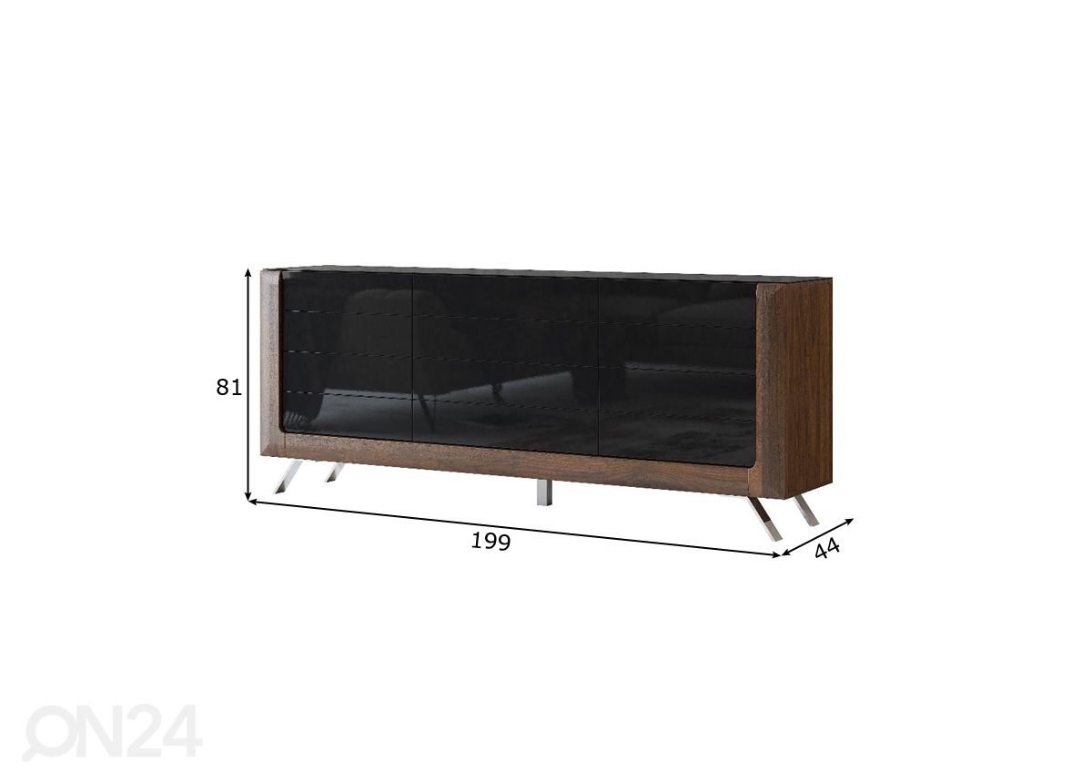 Lipasto Cassandra 199 cm, pähkinä/kiiltävä musta kuvasuurennos mitat
