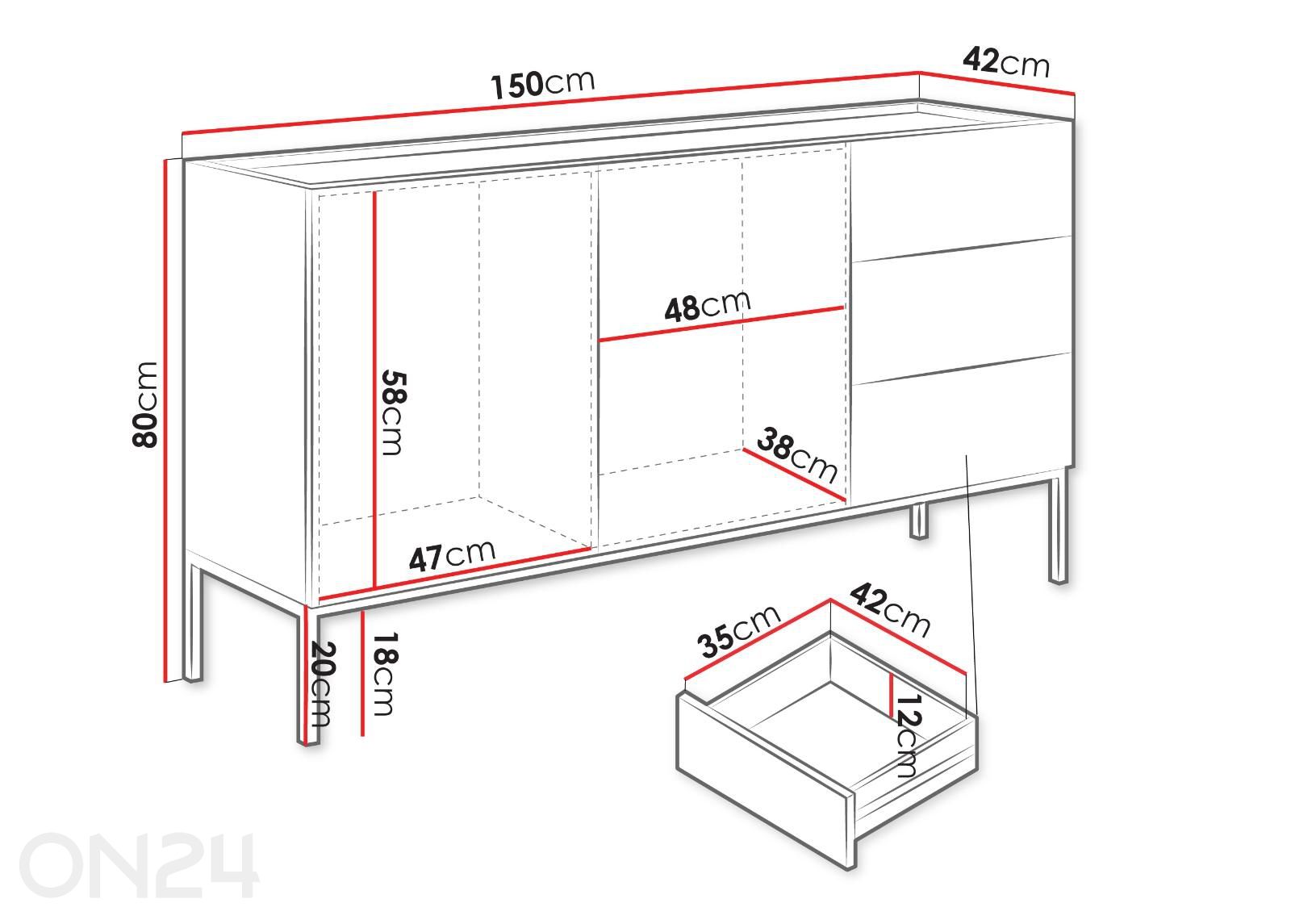 Lipasto Como 150 cm kuvasuurennos mitat