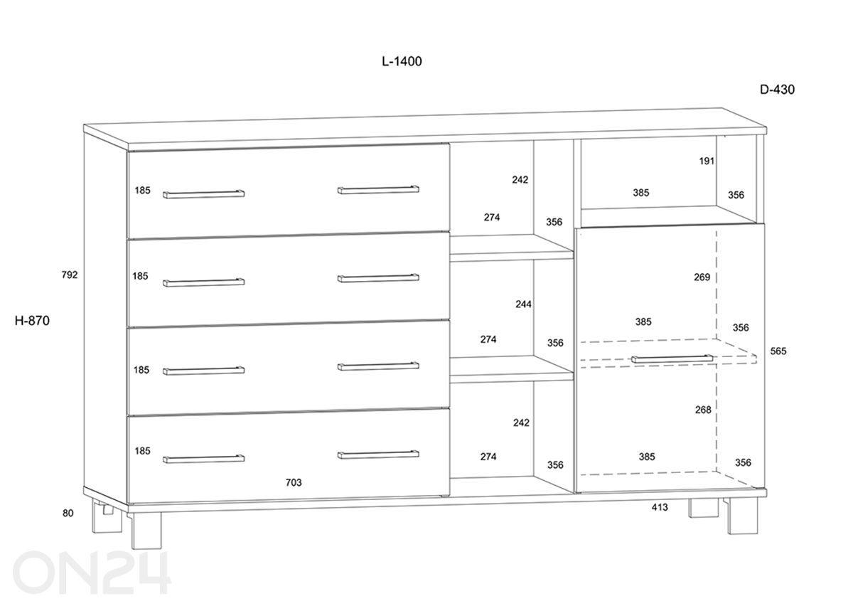 Lipasto Cool 140 cm kuvasuurennos mitat