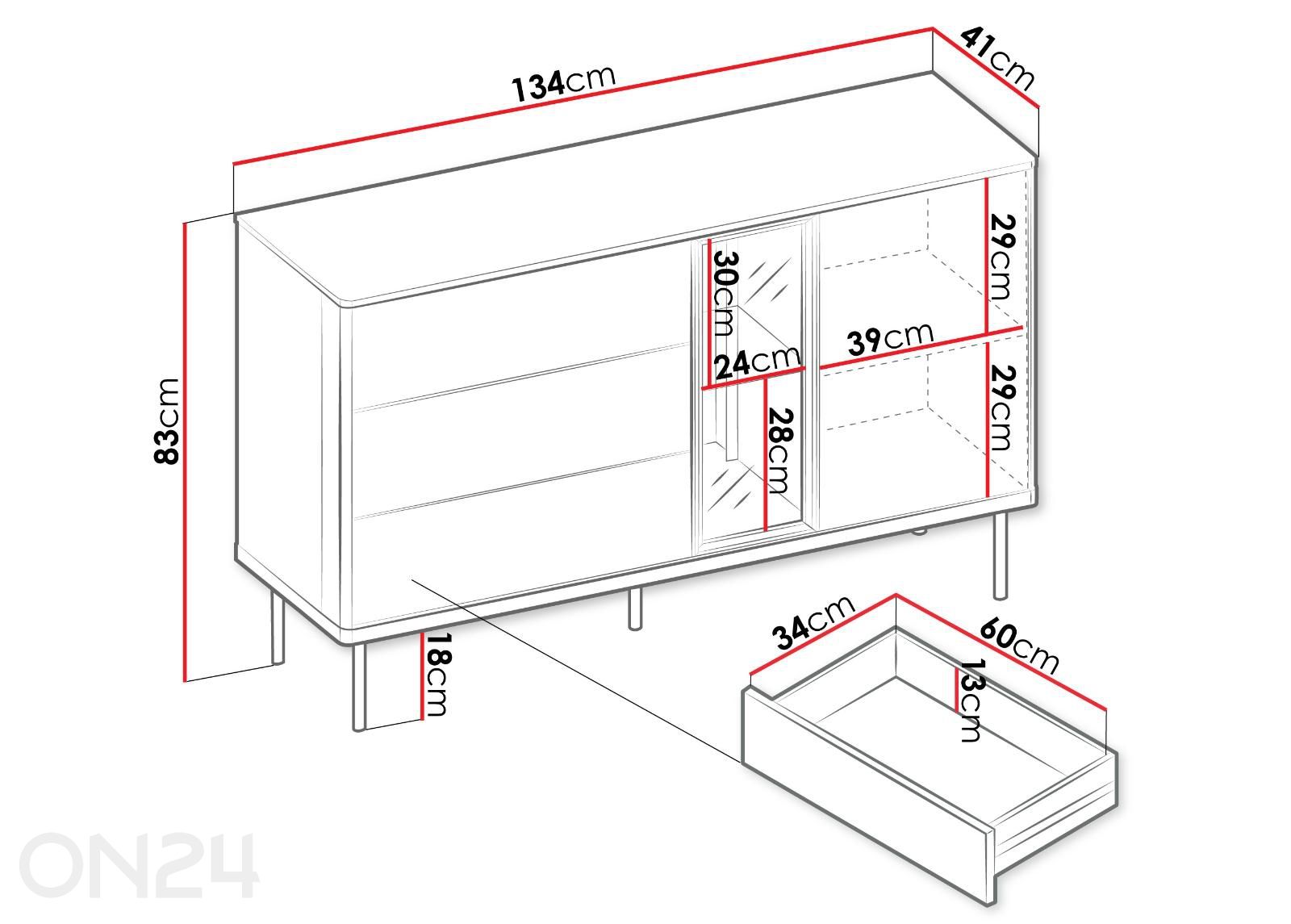 Lipasto Eero 134 cm kuvasuurennos mitat
