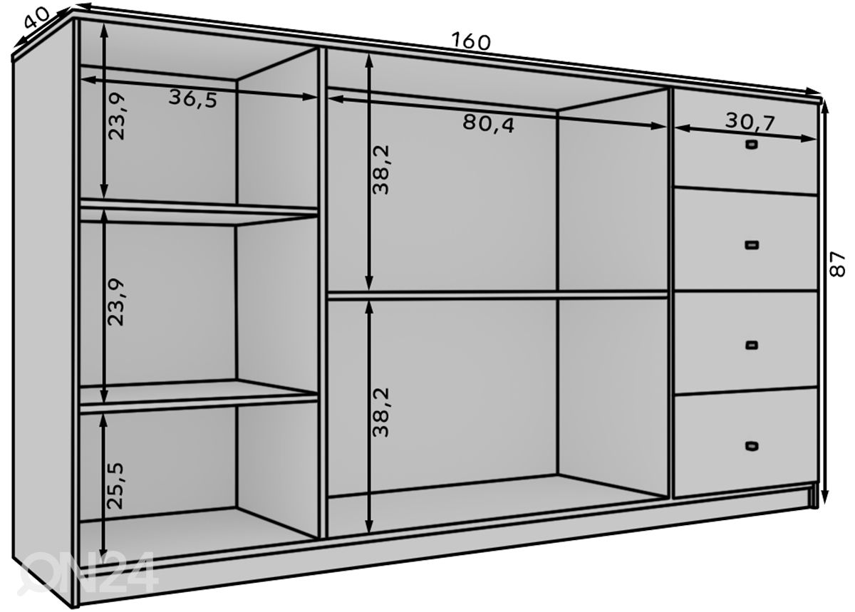 Lipasto Evi II 160 cm kuvasuurennos mitat