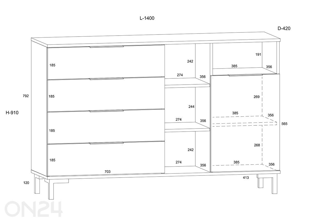 Lipasto Fresh 140 cm kuvasuurennos mitat