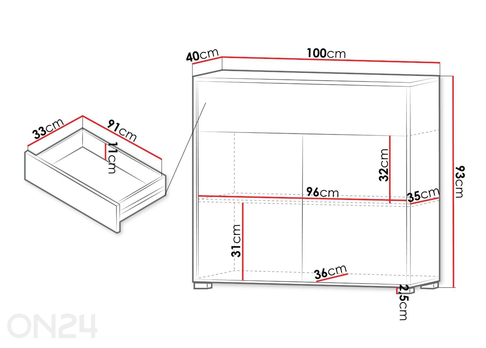 Lipasto Gesita, 100 cm kuvasuurennos mitat
