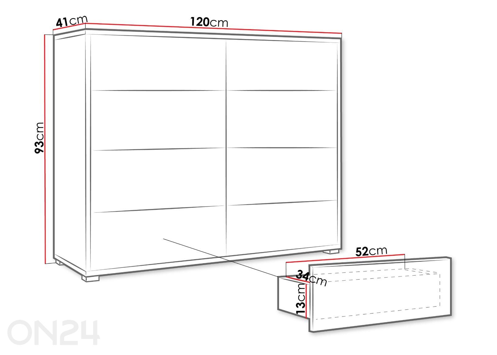 Lipasto Gesita, 120 cm kuvasuurennos mitat