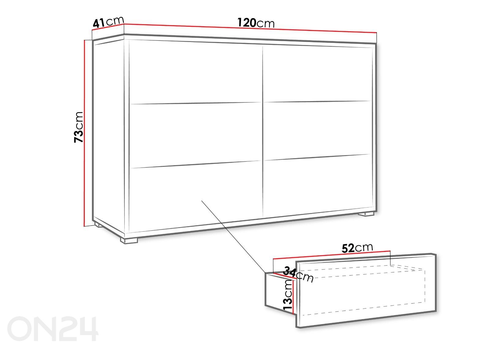 Lipasto Gesita 120 cm kuvasuurennos mitat