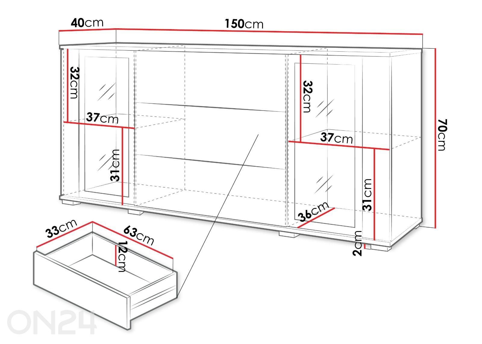 Lipasto Kansas 150 cm kuvasuurennos mitat