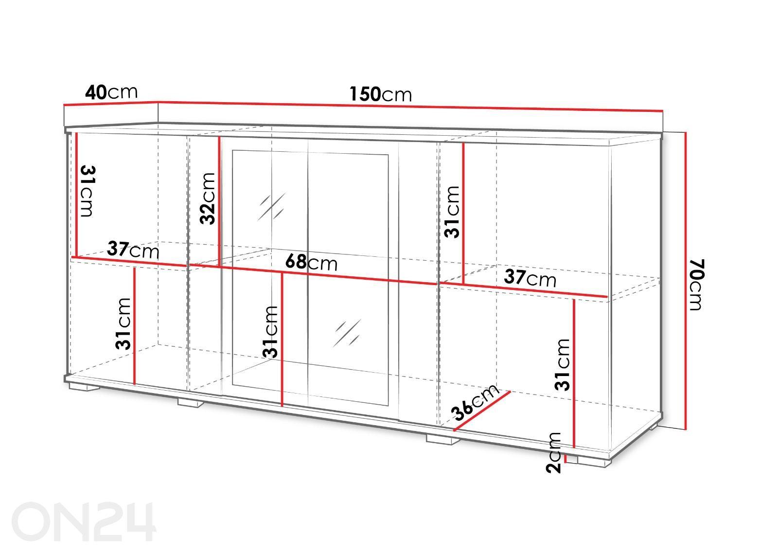 Lipasto Kansas 150 cm + LED kuvasuurennos mitat