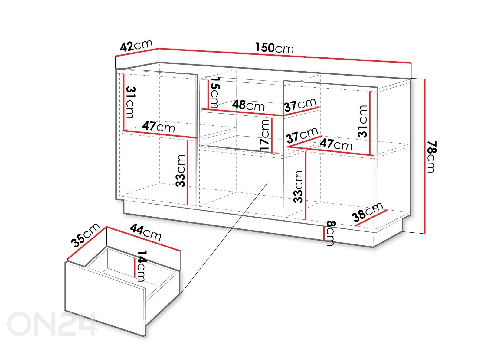 Lipasto Liverti 150 cm kuvasuurennos mitat