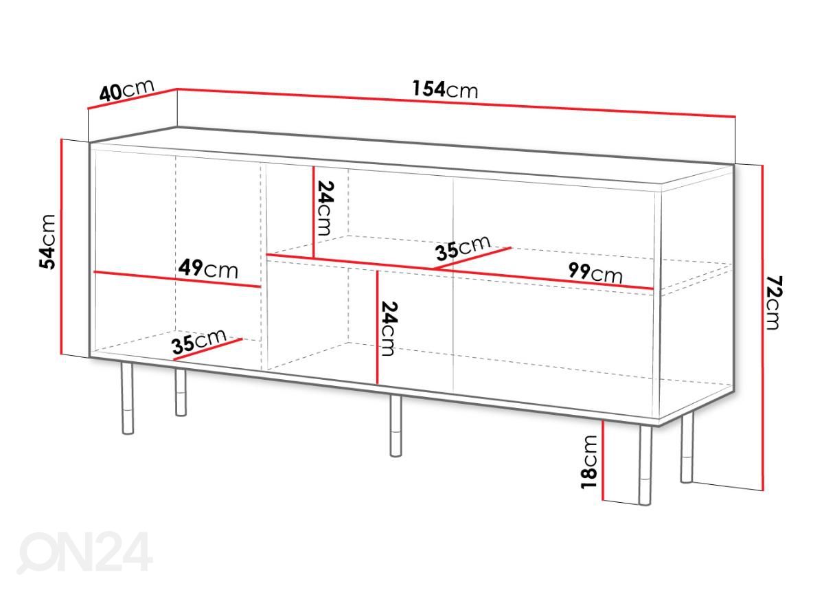 Lipasto Moidela 154 cm kuvasuurennos mitat