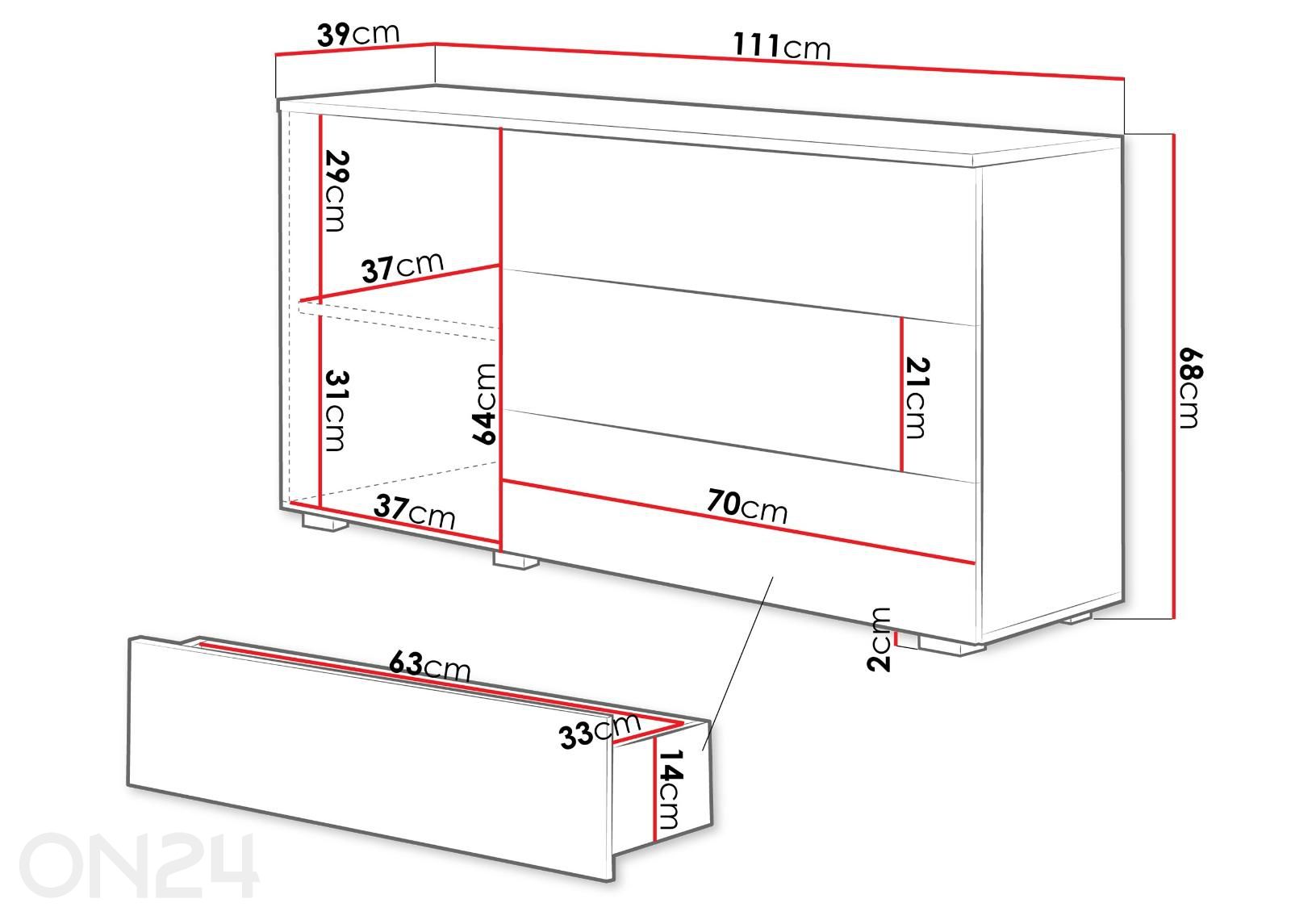 Lipasto Paris 111 cm kuvasuurennos mitat
