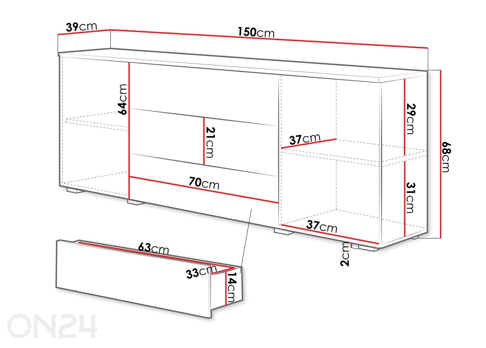 Lipasto Paris 150 cm kuvasuurennos mitat