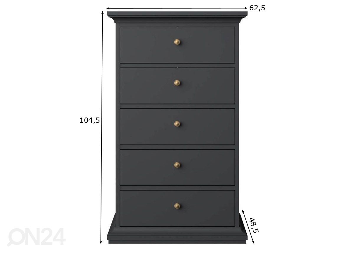 Lipasto Paris 62,5 cm, matta harmaa kuvasuurennos mitat