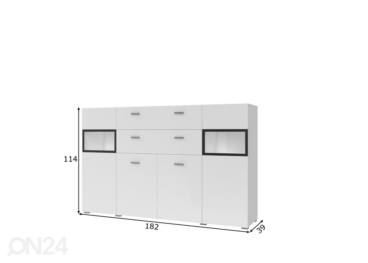 Lipasto Saara 182 cm, valkoinen kuvasuurennos mitat