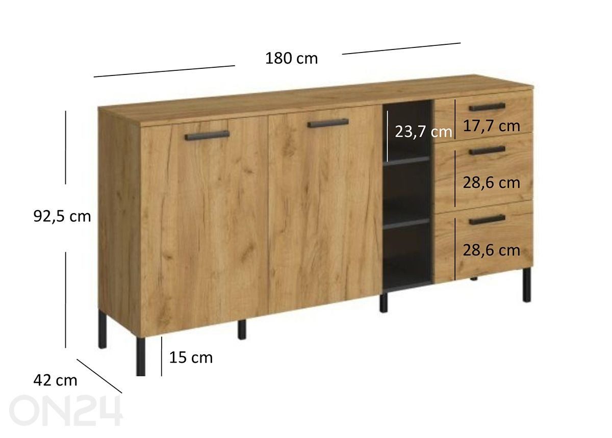 Lipasto Santes 180 cm kuvasuurennos mitat