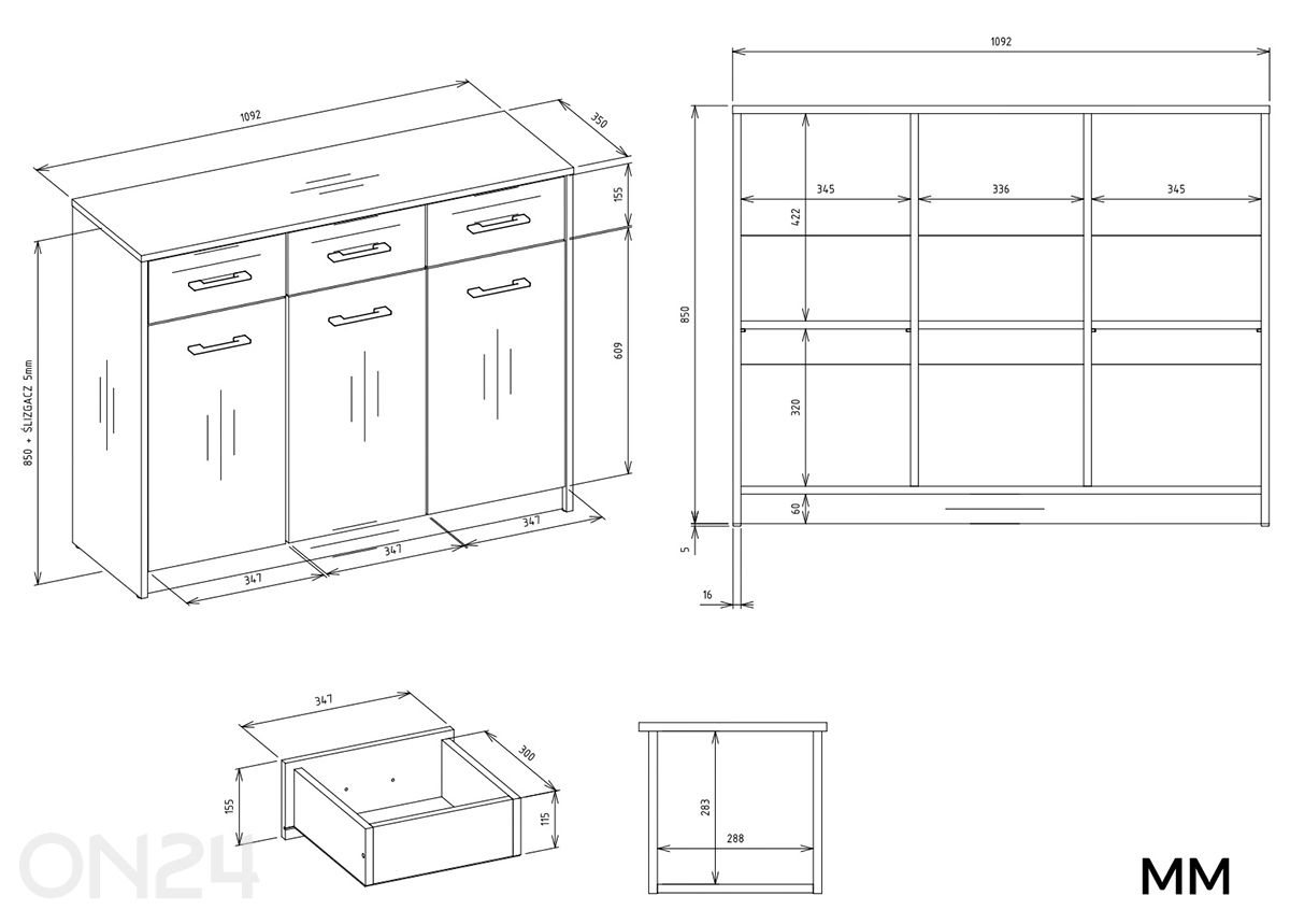 Lipasto Simpel 109 cm kuvasuurennos mitat
