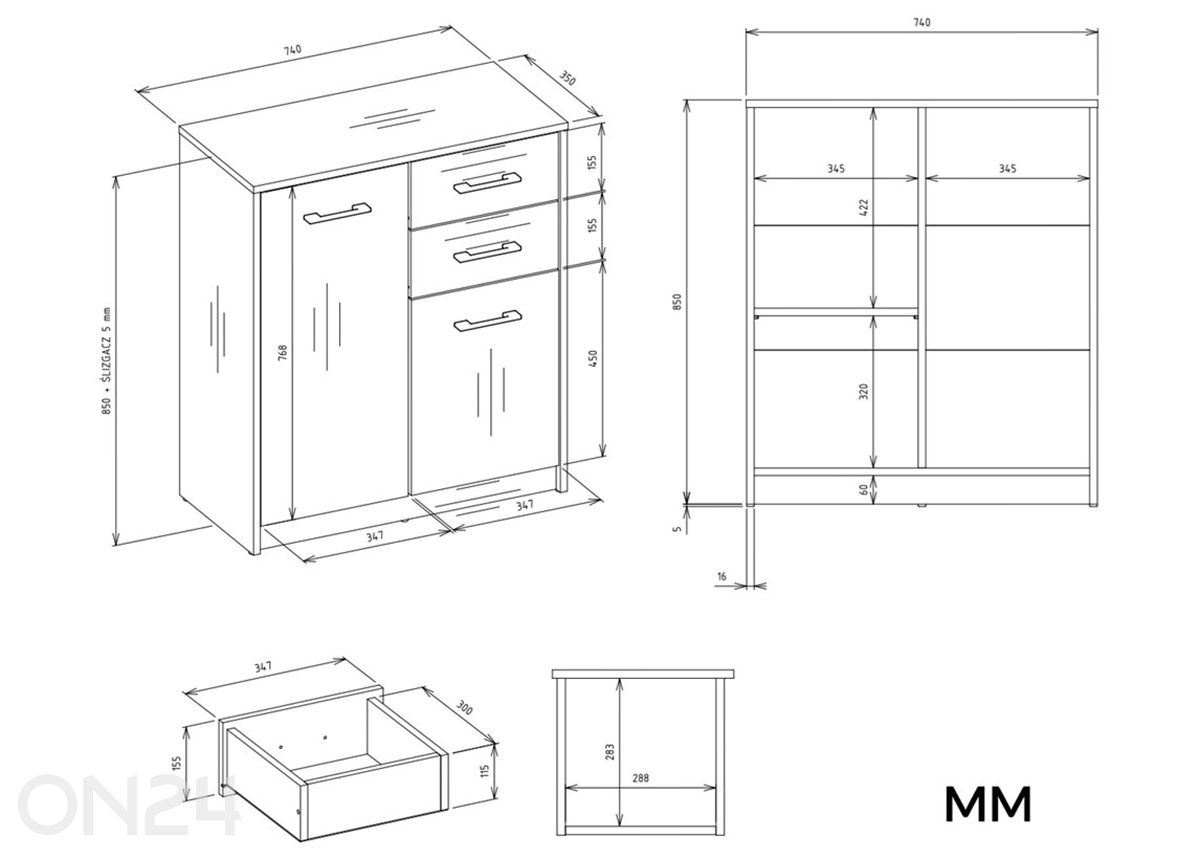 Lipasto Simpel 74 cm kuvasuurennos mitat