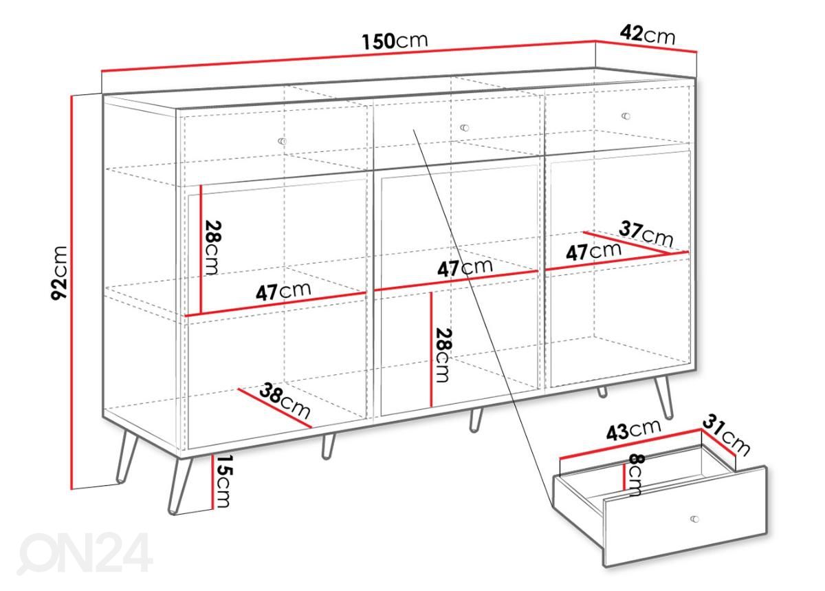 Lipasto Temerra 150 cm kuvasuurennos mitat