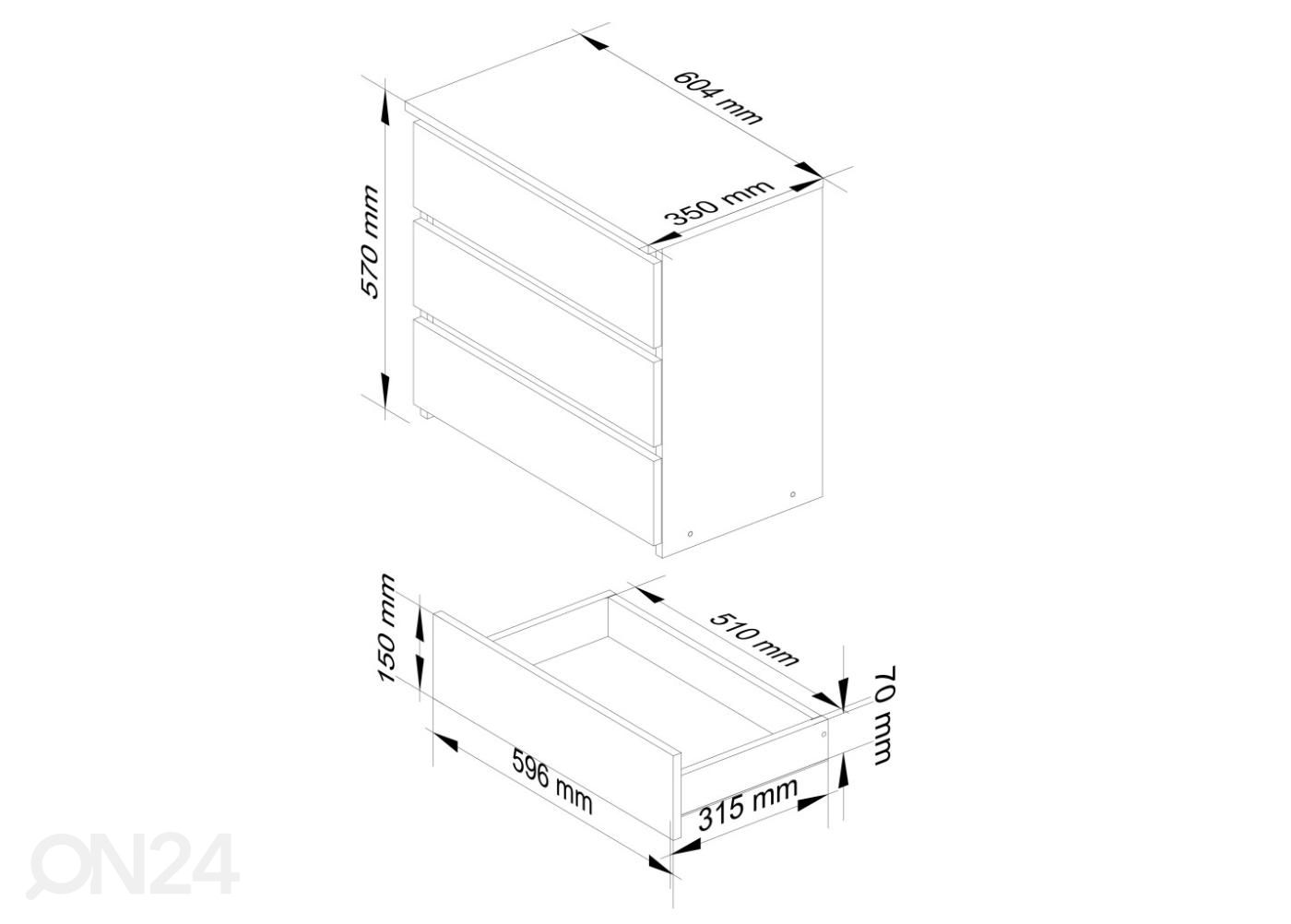 Lipasto Trier 60 cm kuvasuurennos mitat