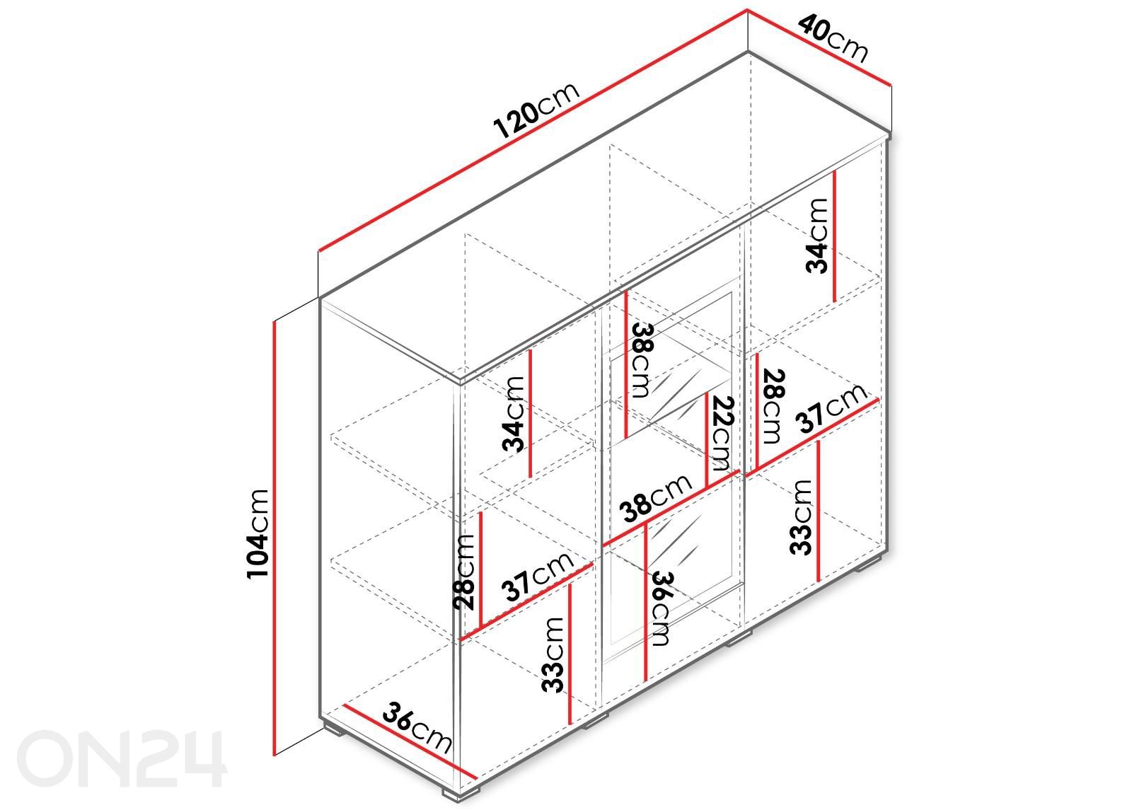 Lipasto Vera 120 cm + LED kuvasuurennos mitat