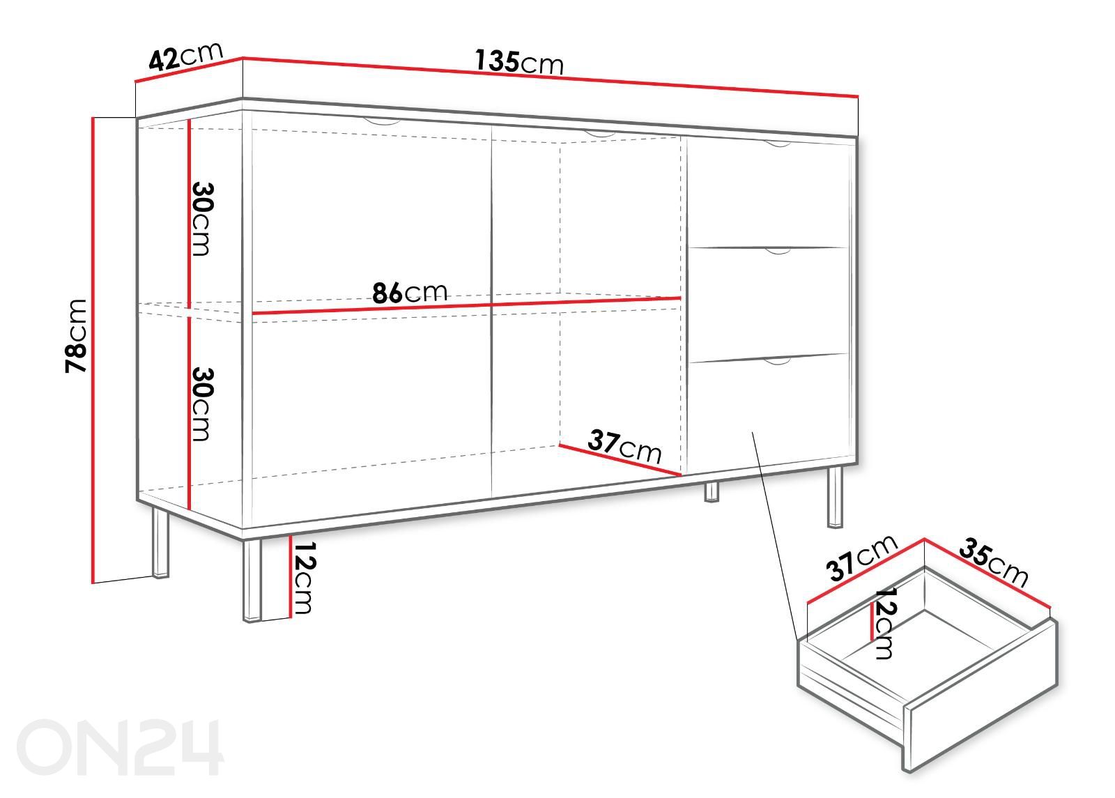 Lipasto Wera 135 cm kuvasuurennos mitat