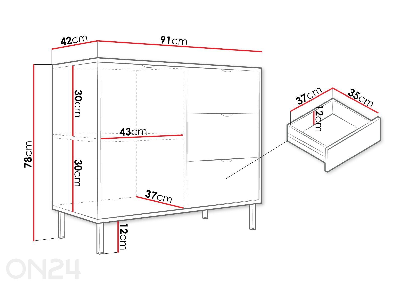 Lipasto Wera 91 cm kuvasuurennos mitat