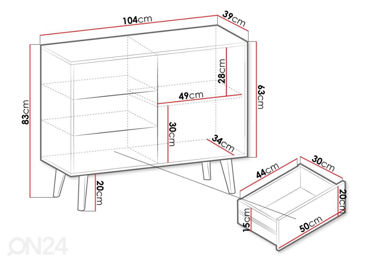 Lipasto Wilson 104 cm kuvasuurennos mitat