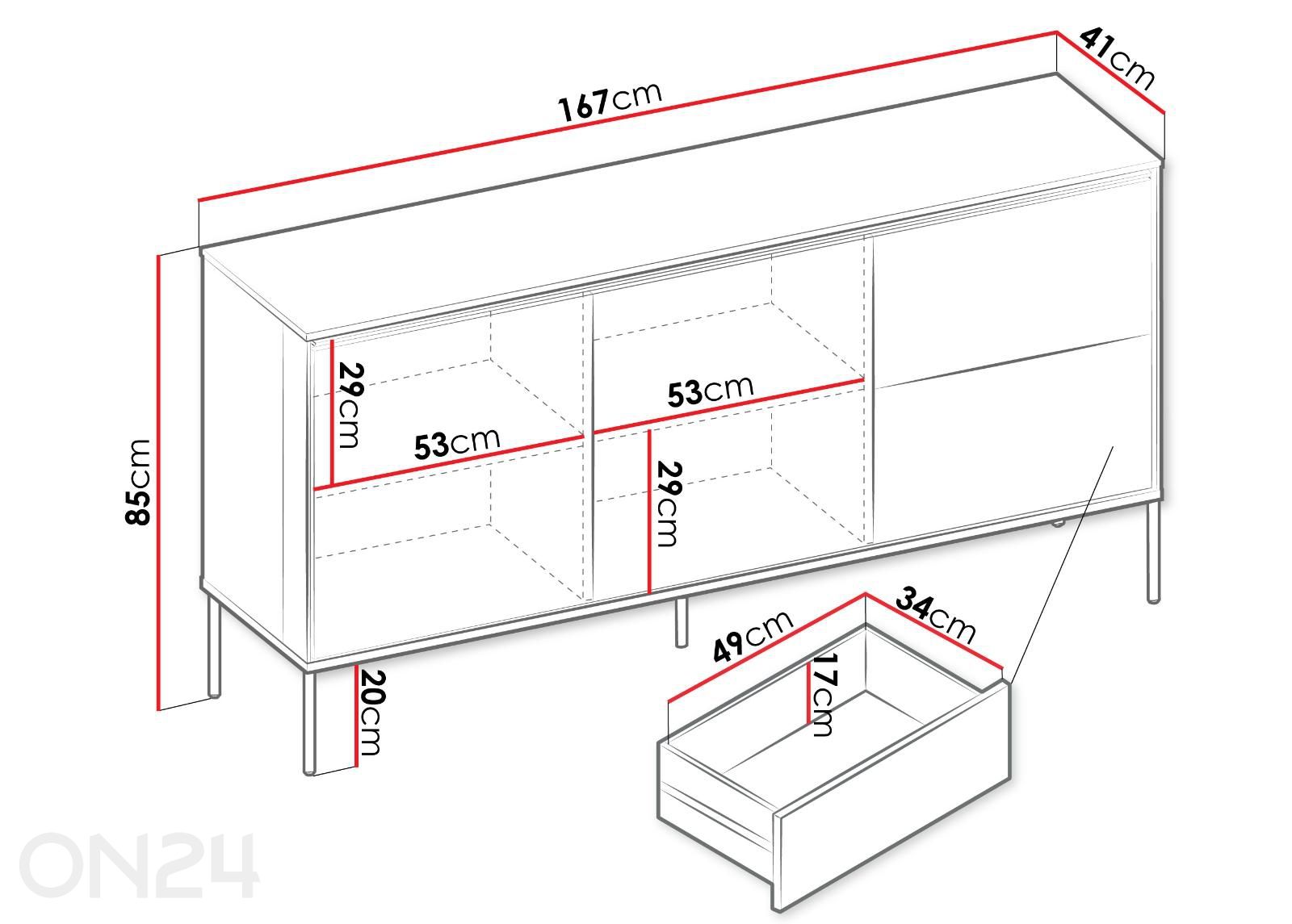 Lipasto Wisco 167 cm kuvasuurennos mitat
