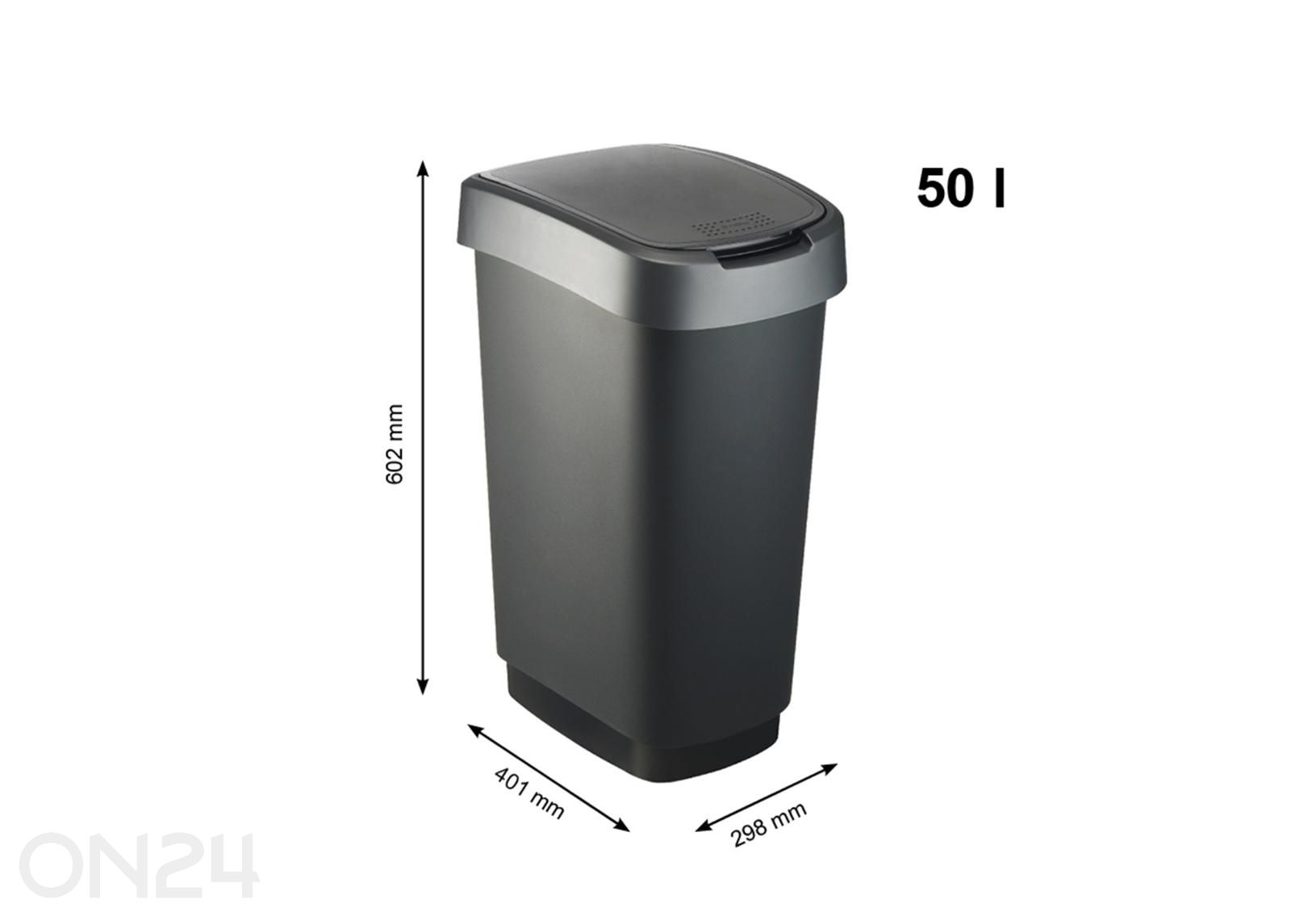 Liukukannellinen roskakori TWIST 50 L kuvasuurennos mitat