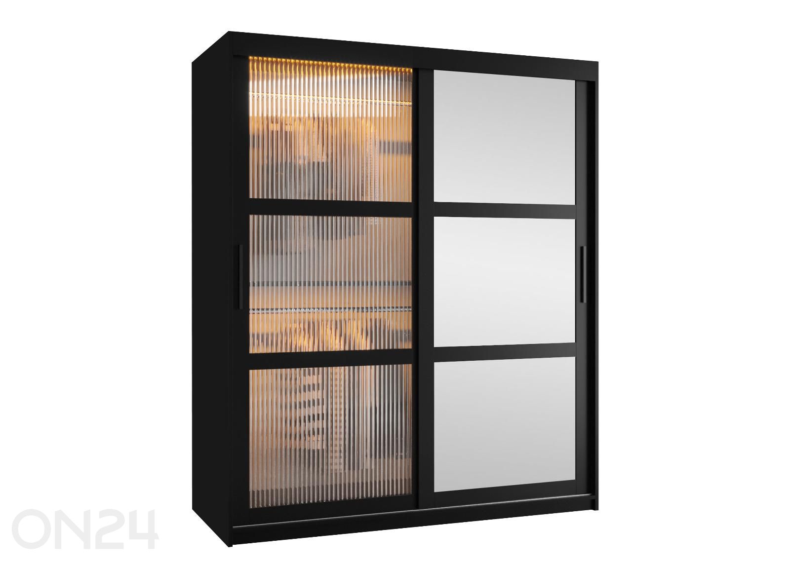 Liukuovellinen vaatekaappi Flutes 150 cm + LED kuvasuurennos